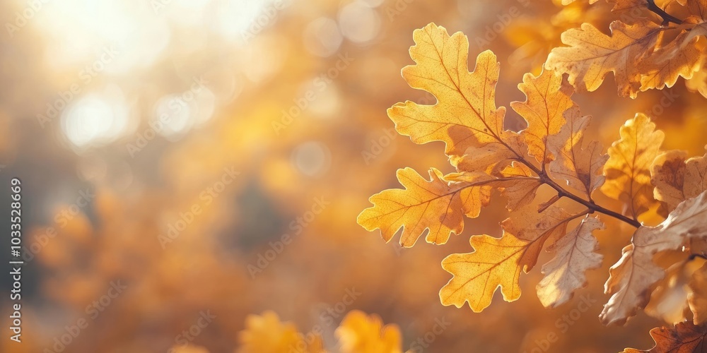 Poster closeup of beautiful yellow oak autumn leaves. background featuring an autumn landscape. abstract au