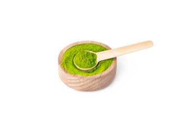Wheat grass with wooden shovel, detox superfood, isolated on transparent background