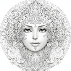 Goddess Mandala Design Coloring Book Page