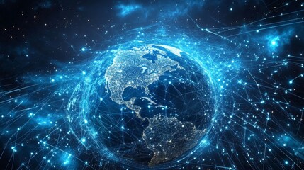 Digital Network of Earth with Glowing Connections From Space