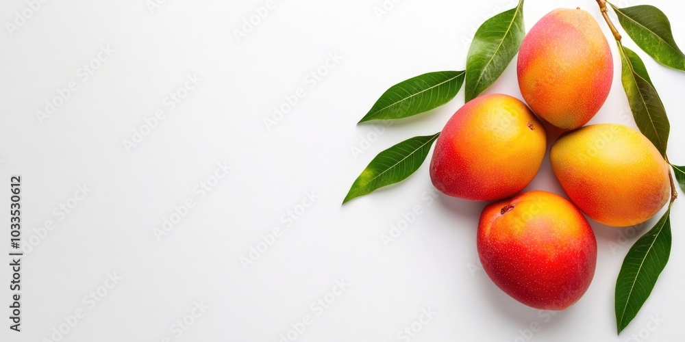 Poster fresh mango on a white background. copyspace available on the right side.