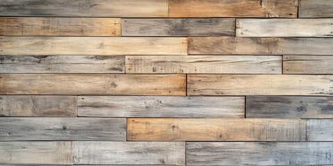 Naklejka premium Background of unrefined wood panels featuring a coarse texture in beige and gray shades.