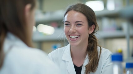 Fototapeta premium Scientists collaborating with smiles, pushing the boundaries of knowledge