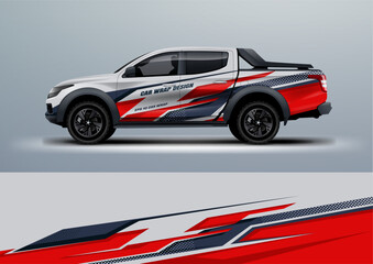 Fototapeta premium sporty car truck double cabin branding mockup with racing wrap decal or livery design. 