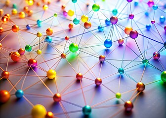 Colorful Glowing Dots Connected by Lines on White Background - Abstract Network Design, Modern Art, Digital Connection, Vibrant Visualization, Technology Concept, Futuristic Pattern