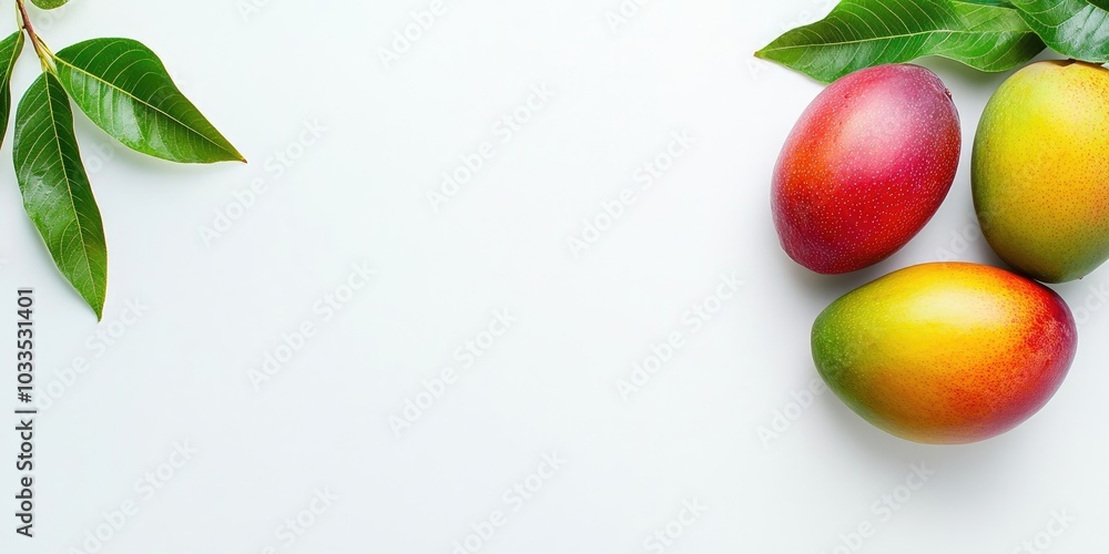 Poster fresh mango on a white background. copyspace available on the right side.