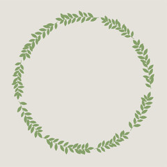 Vector circle frame twigs with leaves. Isolated on white background