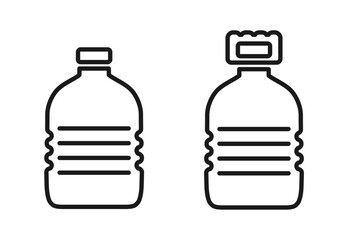 Line icons of big plastic bottle of potable water with and without a handle. Line pictograms with editable stroke for web design, app interface. Recyclable beverage packaging. Vector illustration