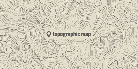 Topographic map with contour lines. Geographic terrain grid, relief height elevation. Ground path pattern. Travel and navigation, cartography design element. Vector illustration