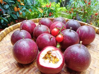 passion fruits in bamboo basket