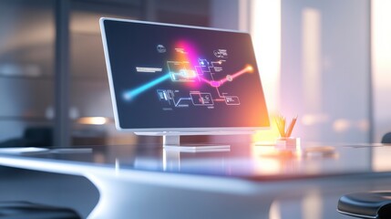 Fototapeta premium Modern Tech Conference Room Setup with Display Screen