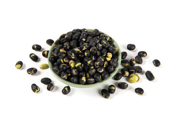 Black Soybean roasted shell cracked isolated  on white background.