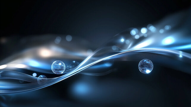 Sfondo astratto blu. Curve sfere e cerchi. Banner