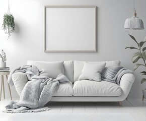 Blank poster mockup in modern living room, perfect for your own designs or logos. free space for editing