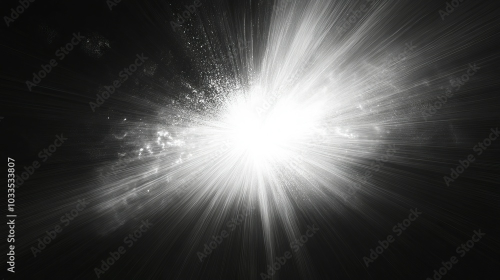 Poster light burst background. bright, white light explosion on black backdrop. ideal for design projects, 
