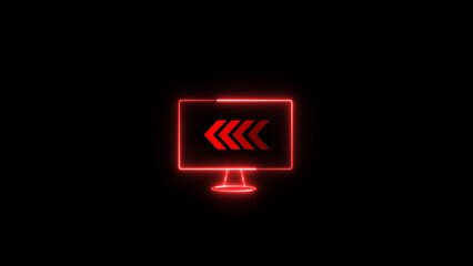 Neon monitor with arrow pointing right to left direction on black background.