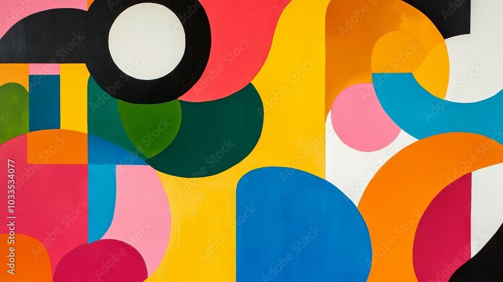 Poster abstract geometric shapes. colorful abstract art with overlapping circles, arcs and rectangles. vibr