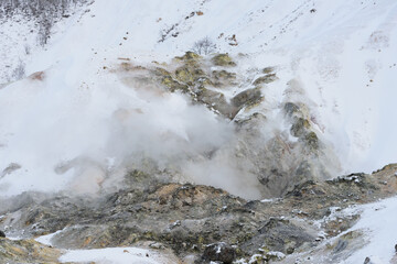 北海道　冬の登別地獄谷