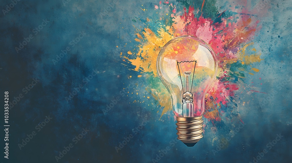Poster light bulb with colorful abstract splashes