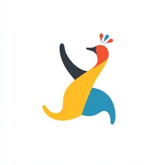 Colorful peacock design. Abstract peacock illustration, featuring a colorful, stylized bird with a long neck and vibrant plumage.