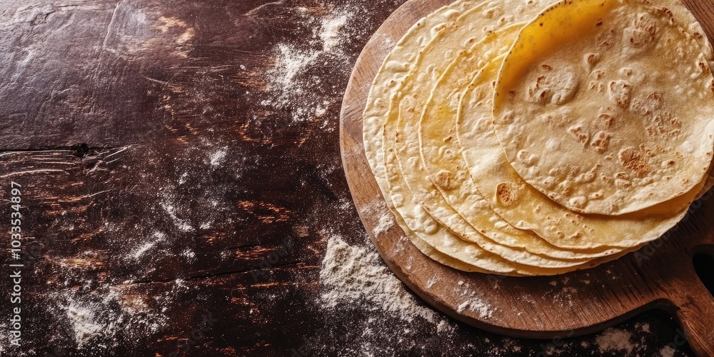 Poster Empty tortillas on the table with copyspace.