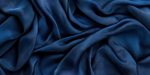 Obraz premium Blue fabric featuring folds and waves. Dark blue silk fabric serves as the background. Eucalyptus fabric is natural, eco-friendly, and hypoallergenic.