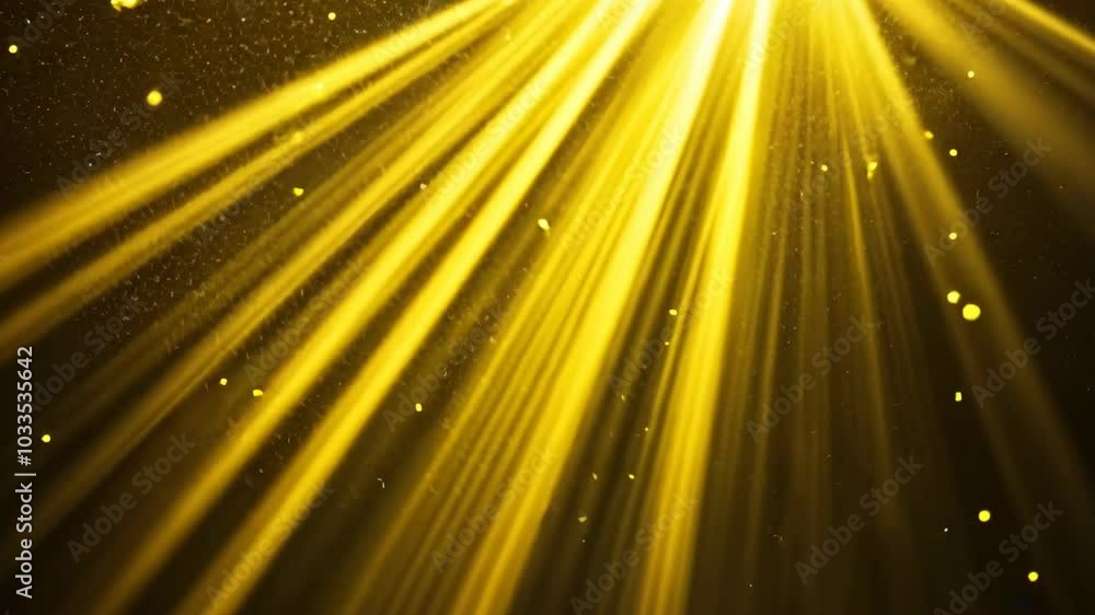 Poster golden light rays radiate through a dark space, illuminating dust particles in a mesmerizing display