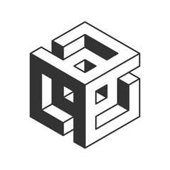Cube logo, geometric vector design. Black and white Box logotype company, trendy techno emblem in isometric 3D style.