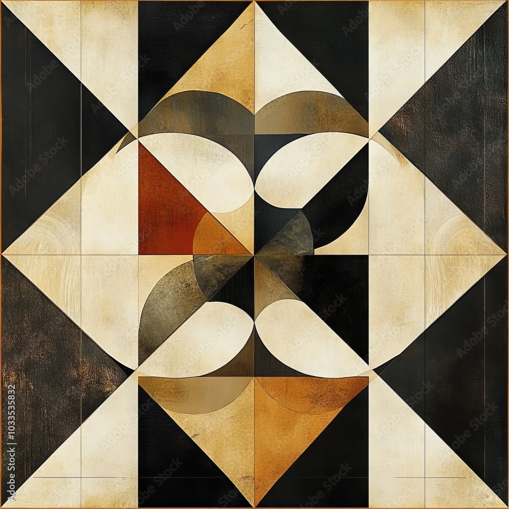 Poster geometric pattern design. abstract geometric design with varied shapes, tones, and colors, forming a