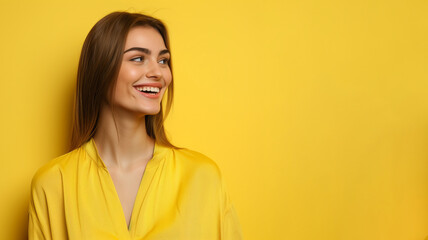 Obraz premium Smiling young woman's portrait. Happiness concept image