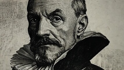 A black and white engraving of a man with a stern expression, likely from the 17th or 18th century