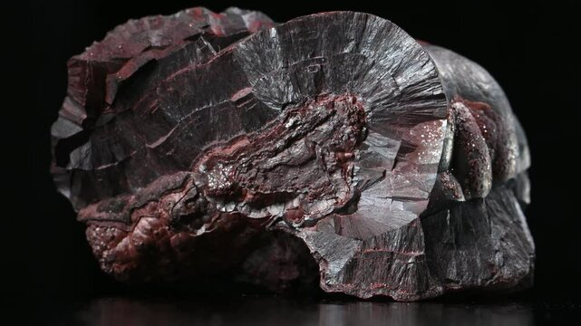 Hematite / Haematite (principal ore of iron - 'kidney ore') rotating slowly against a black background. 