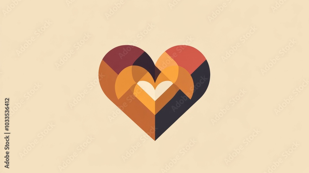 Poster geometric heart design. abstract heart shape created with geometric shapes in warm colors. ideal for
