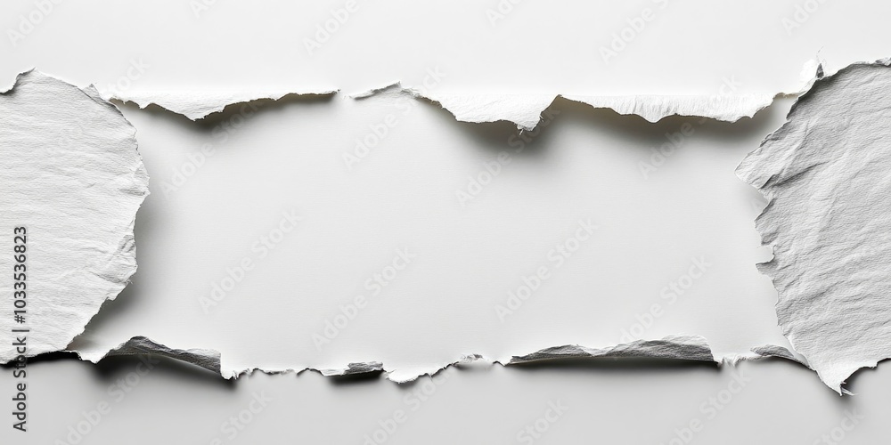 Poster torn paper with a rolled edge featuring blank space. torn paper with white copyspace. vacant area fo