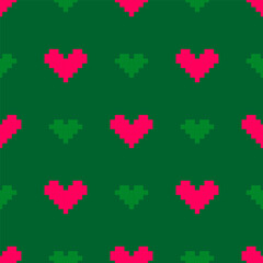 Festive Christmas Knit Pixel Heart Seamless Pattern