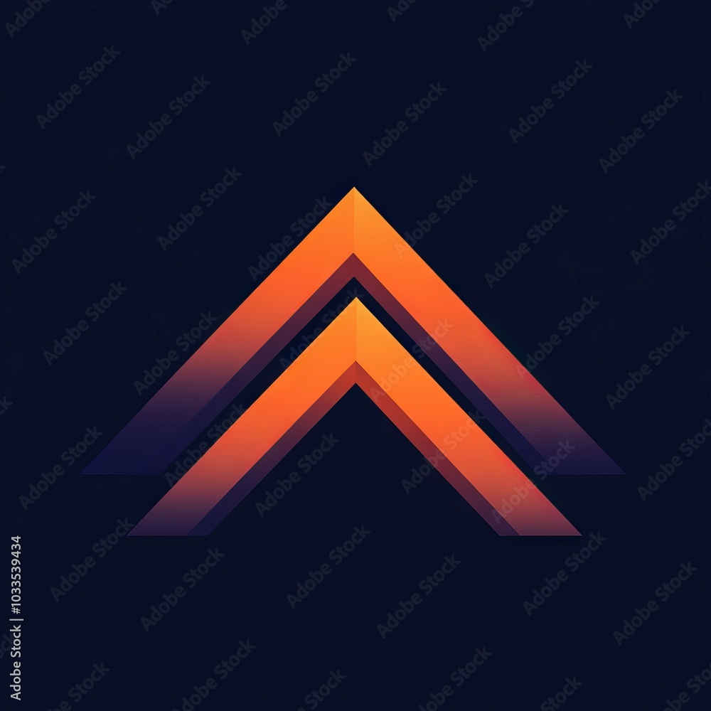 Poster double arrow up. abstract geometric shape with two orange arrows pointing upwards, symbolizing growt