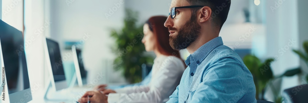 Aufkleber professional workspace with focused employees using computers in a modern office environment. perfec