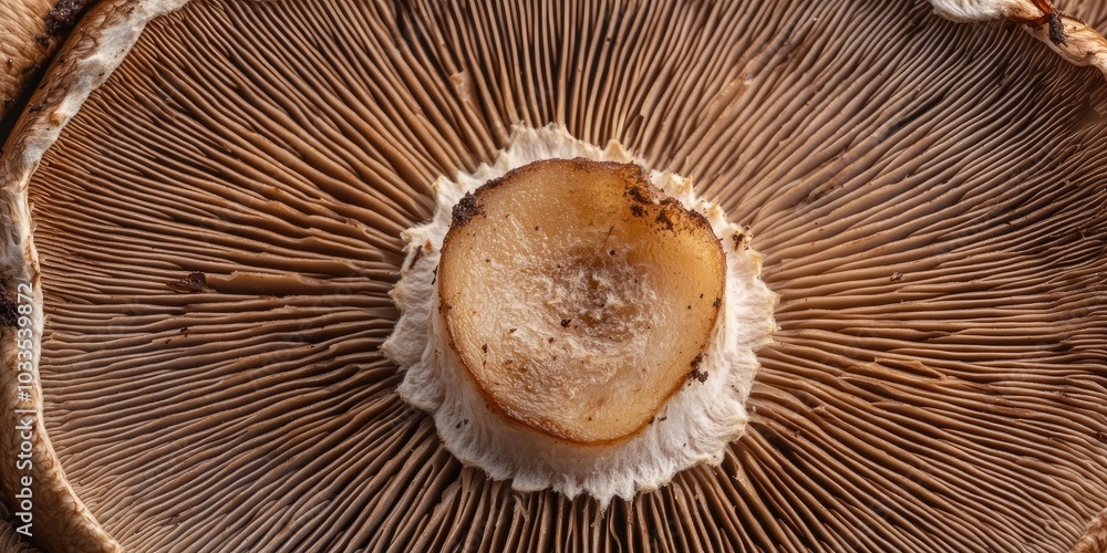 Poster Close-up shot of a slice of champignon mushroom.