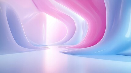 A futuristic and vibrant digital world with flowing pink, blue, and purple walls.