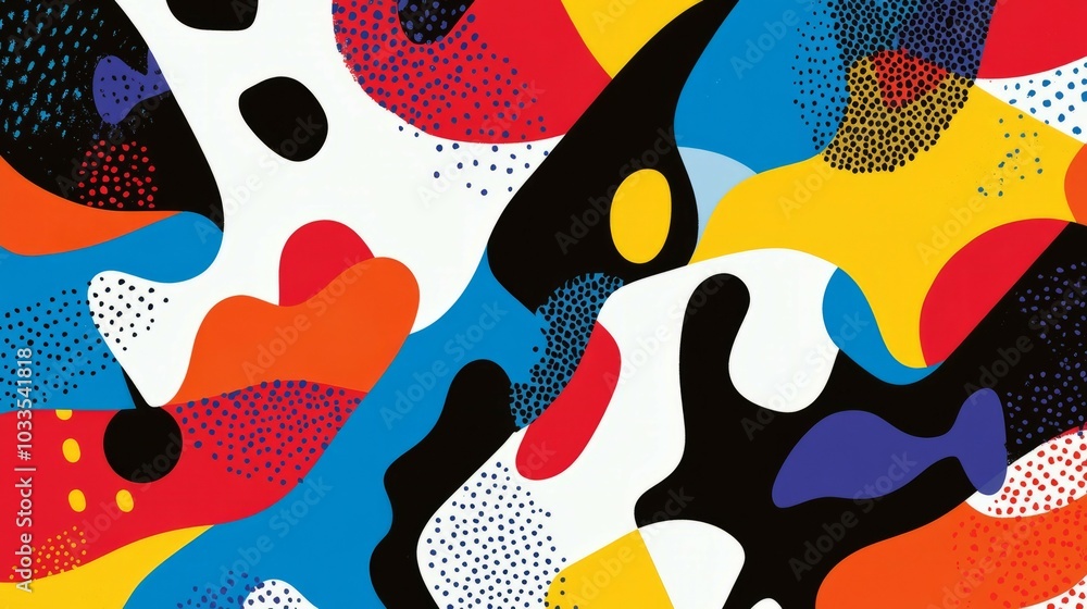 Aufkleber abstract colorful shapes. vibrant abstract pattern with flowing shapes and dotted textures in bright