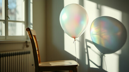 Colorful Balloons Casting Shadows on Wall