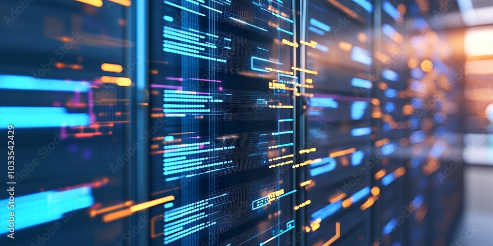 Poster abstract server room with digital data.