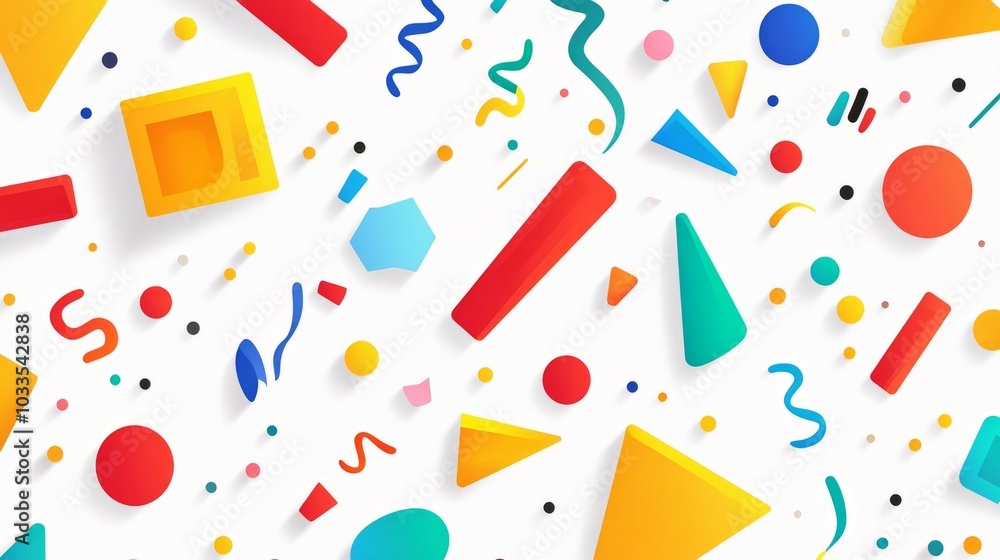 Poster colorful geometric pattern. abstract background with bright geometric shapes and confetti. modern an