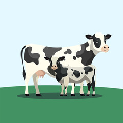 Holstein Cow and Calf Vector Illustration