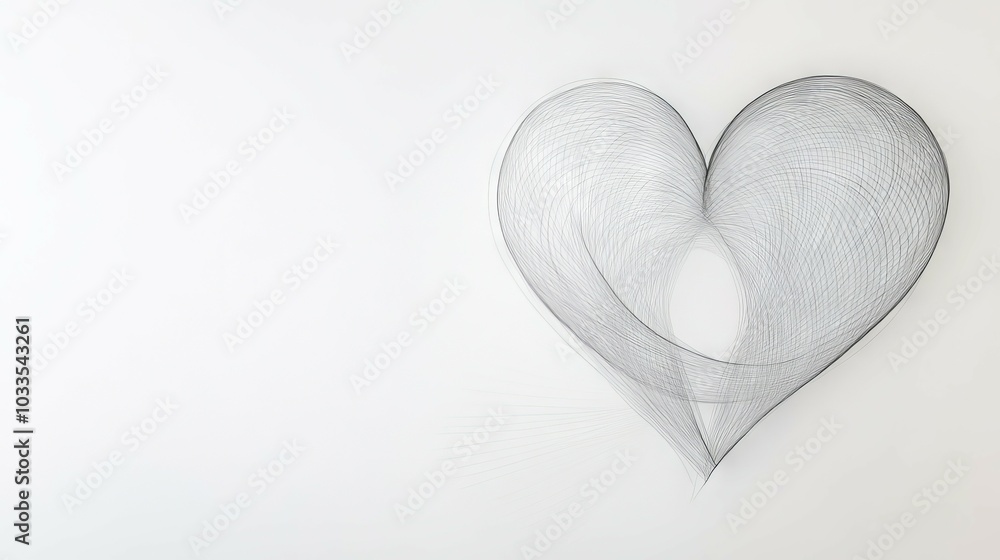 Poster wire heart art. abstract heart shape formed from numerous thin lines, creating a delicate and elegan