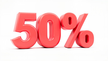 Dynamic Red 3D '50 Percent Off' Text for Eye-Catching Sales Promotions