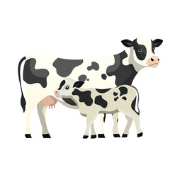 Mother Cow and Calf Vector Illustration