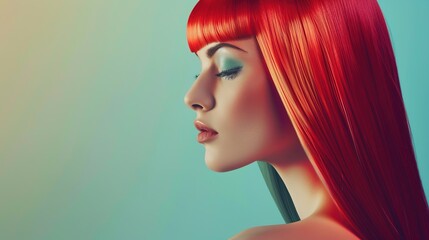 Close-up portrait of attractive  young woman with long wavy vibrant red hair. Charming model with freckles and natural makeup. Stylist and hairdresser concept. Beauty and diversity