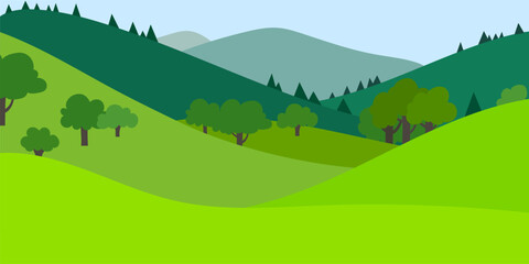 Scenic Green Hills and Forest Vector Illustration