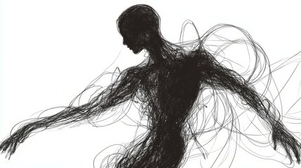 Silhouette abstract art. Line art silhouette depicting a person. Abstract illustration of a human form, symbolizing freedom and liberation.
